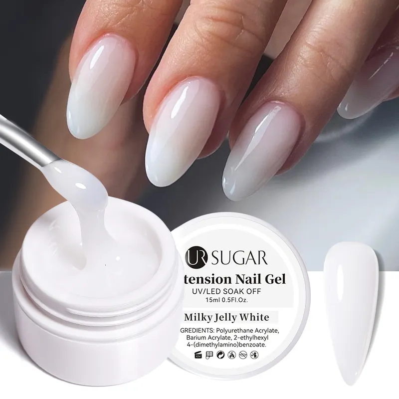 Nagellack UR SUGAR Milky White Klarrosa Färg 15ml Jelly Extension Nagellack Blötlägg UV LED Gellack Manikyrtips Verktyg 230706