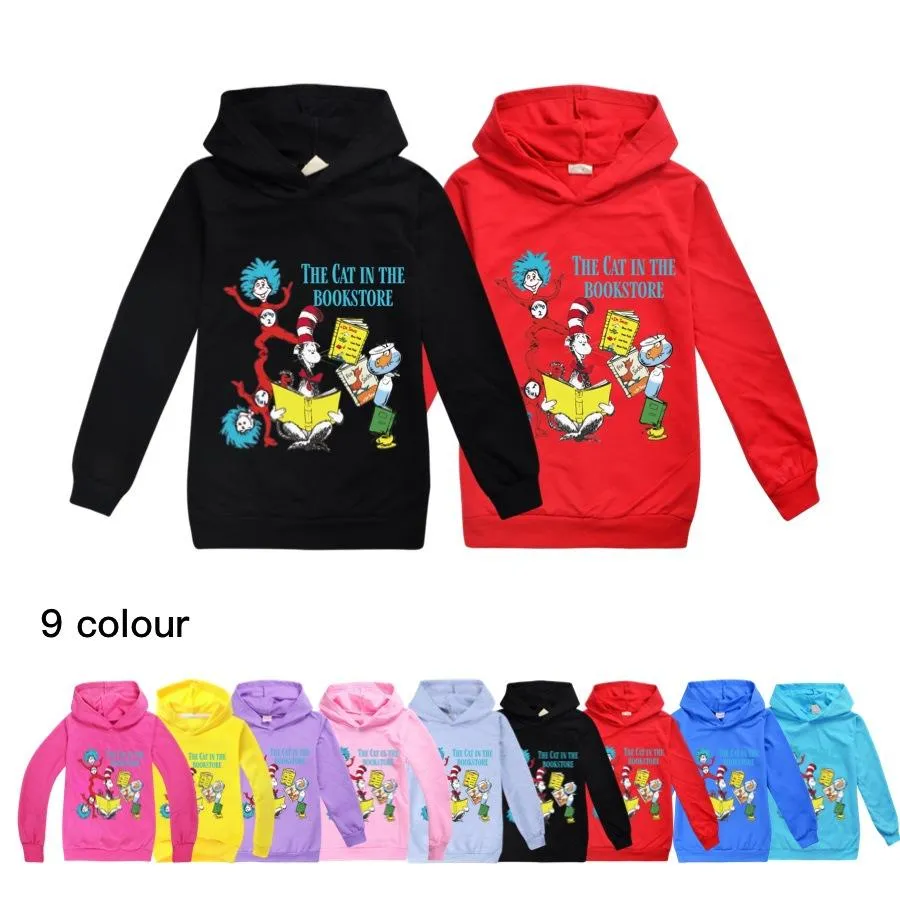 T-shirts Dr. Seuss the Cat Fashion Trends Boy Hooding Bottoming Cirlation Models de primavera e outono Longsleeeved camiseta