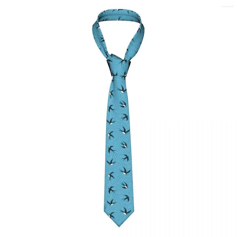 Bow Ties Stylized Swallows On Turquoise Men Necktie Slim Polyester 8 Cm Wide Neck For Shirt Accessories Gravatas Wedding Business