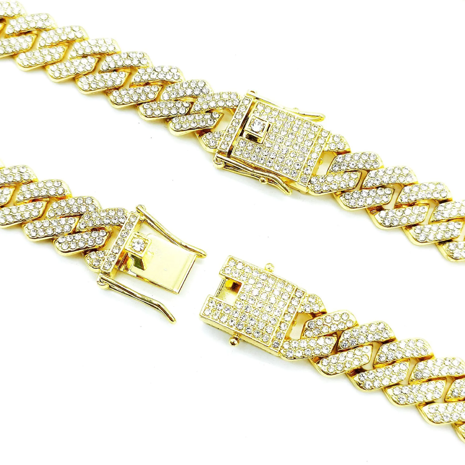 European and American alloy Cuban chain with diamond bracelet 14mm diamond full drill Male and female hip-hop accessories