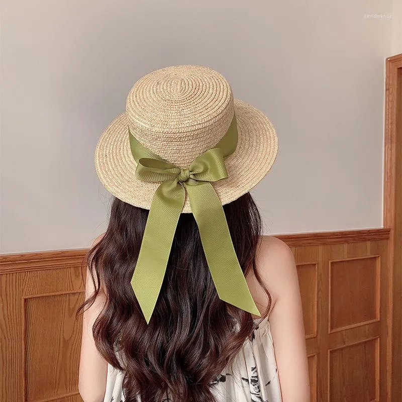 Elegant Wide Brim Straw Hat Womens Summer Sun Hat with Long