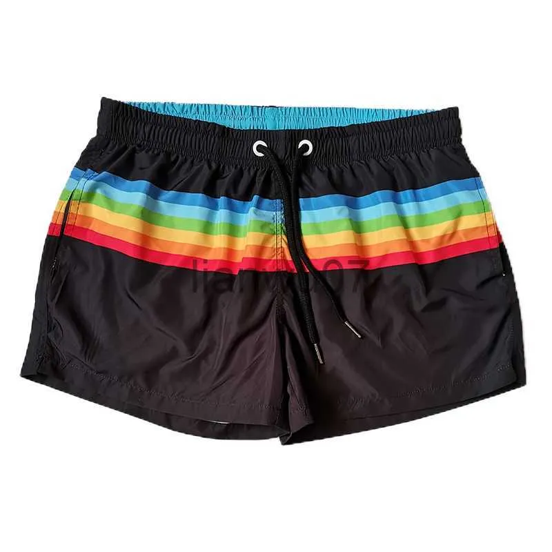 Heren Zwemkleding Heren Sneldrogende Board Shorts Regenboog Gestreepte Strandbroek Bermuda Surfen Short Man Polyester Gym Shorts Zwart Wit Zwemshort M XL J230707