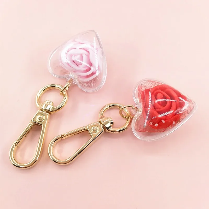 Creative Valentine`s Day Rose Eternal Flower Keychain Gift Female Bag Love Heart Keychains Jewelry Accessories In Bulk