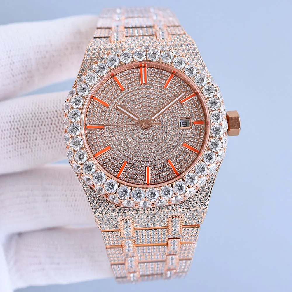 Handmade Diamond Watch Mens Automatic Mechanical Watches 42mm with Diamond-studded Steel 904L Sapphire Lady Business Wristwatch Montre De Luxe