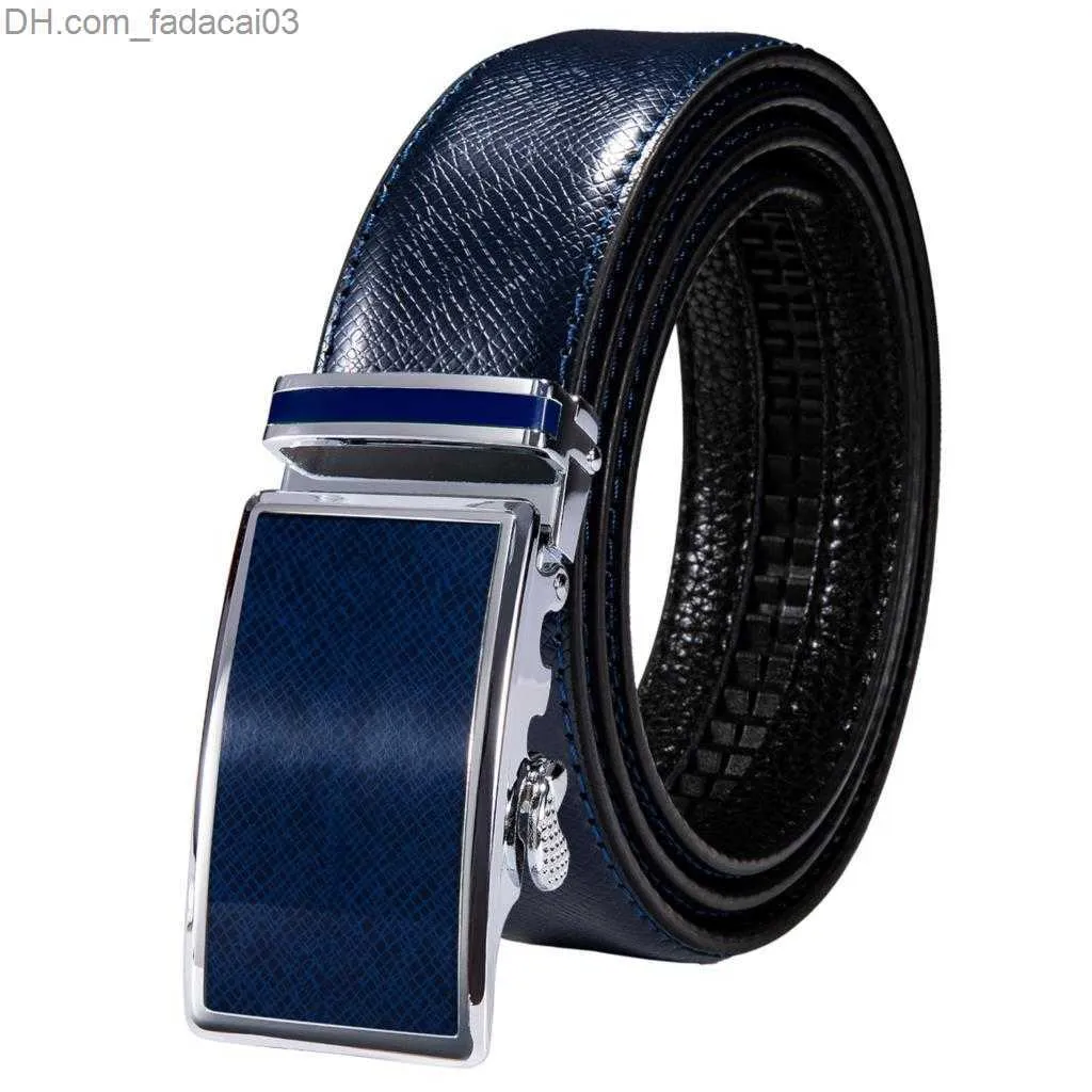 Belts Hi Tie Men's Belt Blue Navy Orange Leather Automatic Buckle Men's Belt Adjustable Belt for Dresses Jeans Wedding Parties Z230710