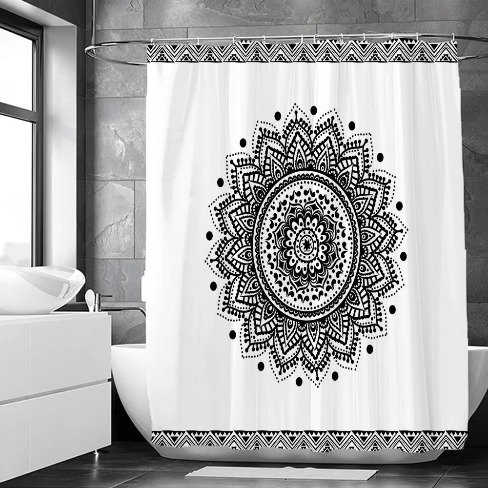 Tissu indien bohème tissu rideau de douche rideaux de salle de bain boho mandala imperméable tissu de bain de bain baignoire décoration de baignoire avec 12 crochets