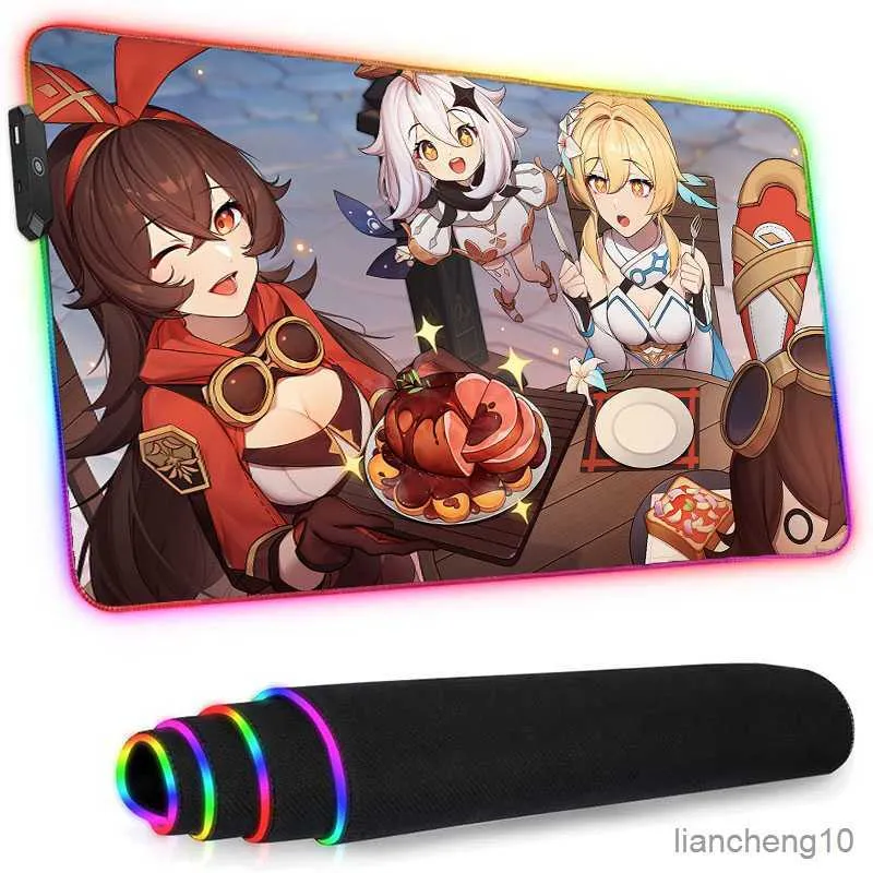 Mouse Pads Forist Impact Med Mousepad Mat на Desk Gaming PC Company Gamer Luminous Rug Anime Mouse Pad Office Carpet Chepboard Mat R230707