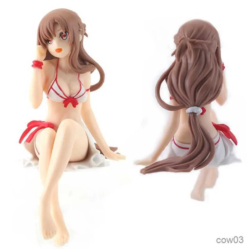 Actionleksaksfigurer 12CM Anime Svärdkonst Online Yuuki Figur Sexig Bikini Tjejmodell Sittande Modell Bilprydnad Söta barnleksakspresent R230707