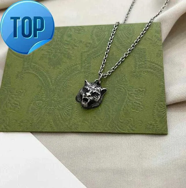 Luxury 925 Sterling Silver Choker Necklace Designer Tiger Jewelry Cuban Chain Steel Double Letter Wolf Pendants for Men hip hop