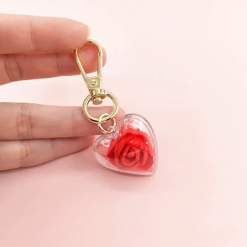 Creative Valentine`s Day Rose Eternal Flower Keychain Gift Female Bag Love Heart Keychains Jewelry Accessories In Bulk