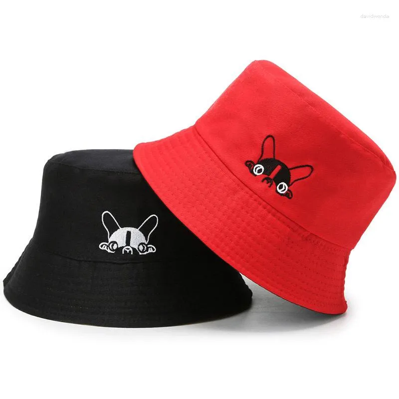 Berets Cute Cartoon Puppy Print Bucket Hat Men And Women Holiday Shade Flat Top Basin Hats Double-sided Versatile Panama Bob Cap