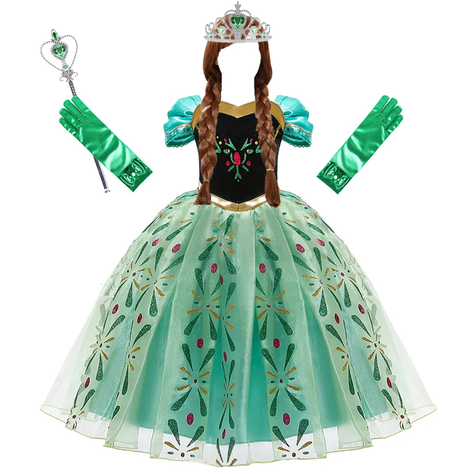 Meisjes Jurken Anna Jurken Kinderen Prinses Jurk Meisje Cosplay Kostuum Kinderen Zomer Kleding Halloween Verjaardag Carnaval Robe Party Vermomming 230706