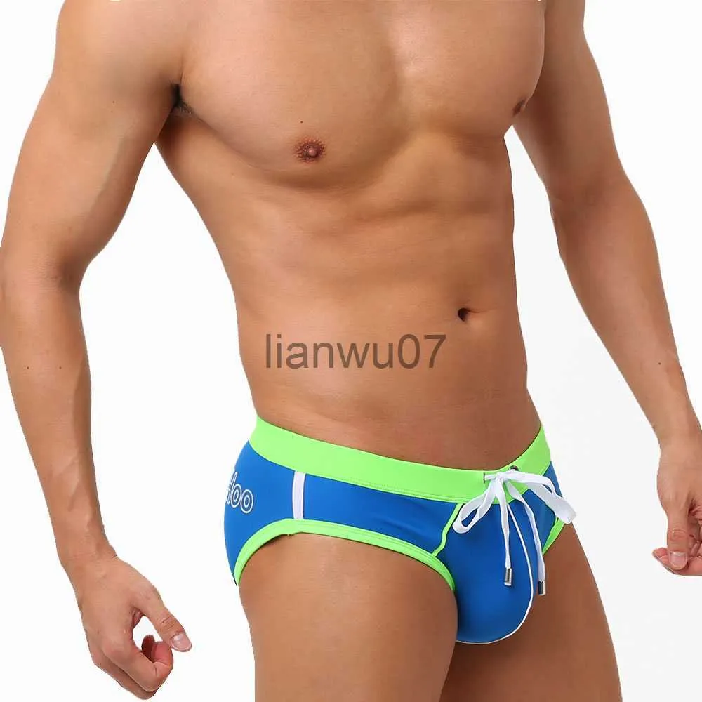 Men's Swimwear UXH Brand Mens Swimwear With PushUp Blue Trunks Boxer HiQ Sexy Men Breathable Swim Suit Speed Matching Beach Shorts sunga J230707