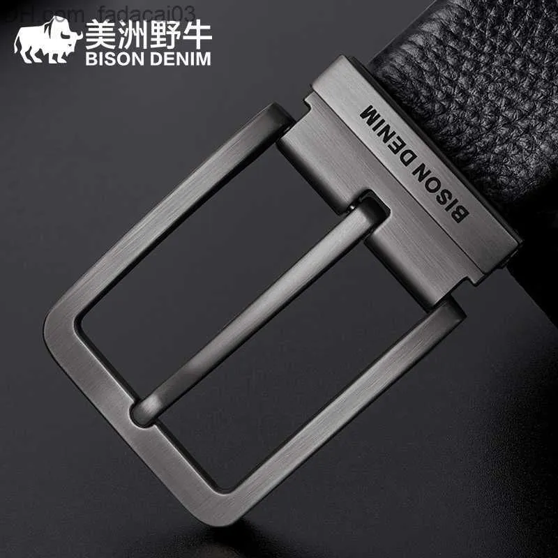 Belts BISON DENIM Genuine Leather Alloy Pin Buckle Luxury Brand Leather Belt Men's Vintage Design Belt High Quality N71741 Z230710