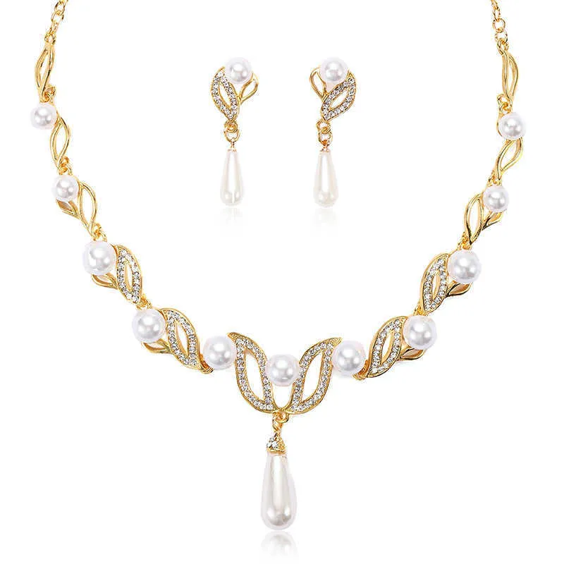 Perlenkette-Ohrring-Set Damenmode Temperament Legierung Tröpfchen Brautkleid Zubehör 230628
