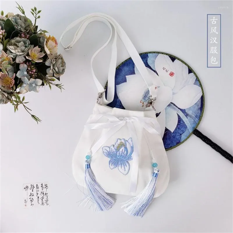 Waist Bags Women Chinese Style Hanfu Handbags Lotus Embroidery Purse Drawstring Phone Canvas Retro Japanese Kimono Bag Packet Wallet