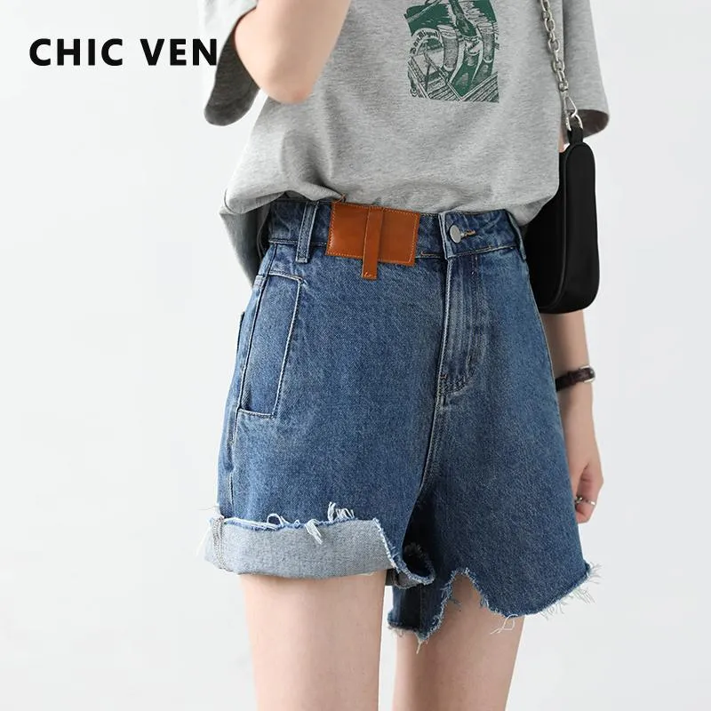 Klänningar chic ven kvinnors denim shorts retro oregelbundet klippt blå highwaisted korta jeans för kvinnor streetwear byxor damer sommar 2022