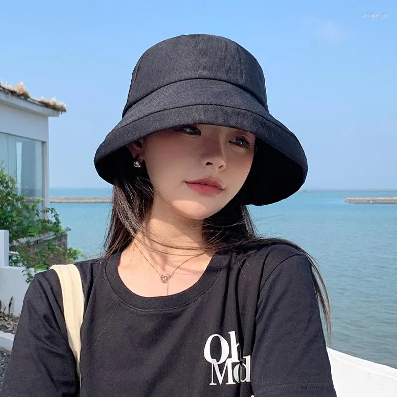 Boinas 2023 estilo coreano primavera e outono chapéu de alta qualidade feminino cor pura que combina com aba grande pescador verão proteção solar