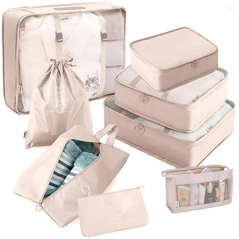 Sacs de rangement 8 Cubes d'emballage pour valises Organisateurs de bagages de voyage avec sac à linge Chaussures Vêtements Sous-vêtements