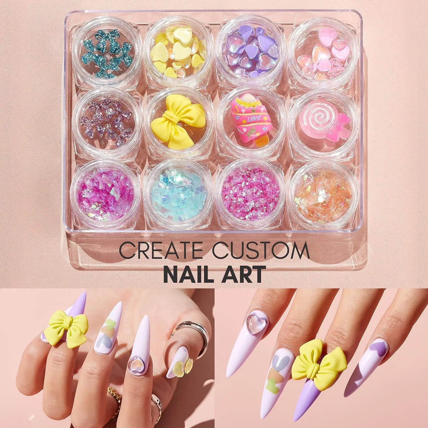 Harajuku Lover 12 Box Nail Art Decor Set With Sequins, Glitters