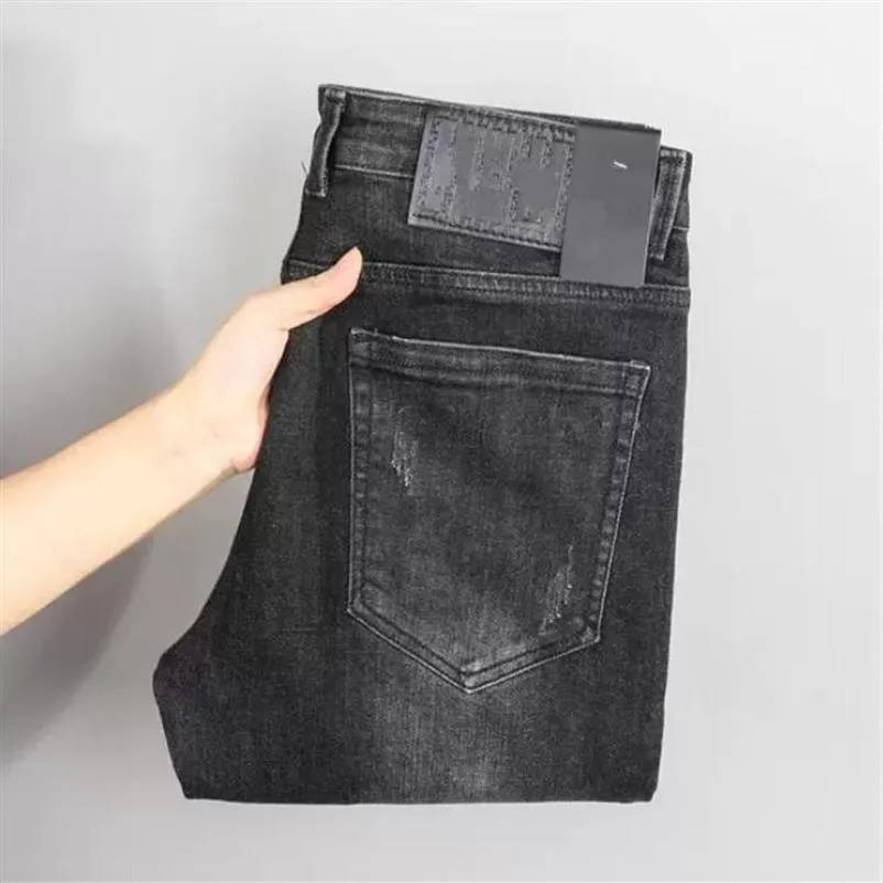 Новые прибытия мужские джинсы дизайнер классическая эластичная ткань вымытая хлопковым стилем стройной мотоцикл -байкер джинсовый джинсовый джинсовый качествен