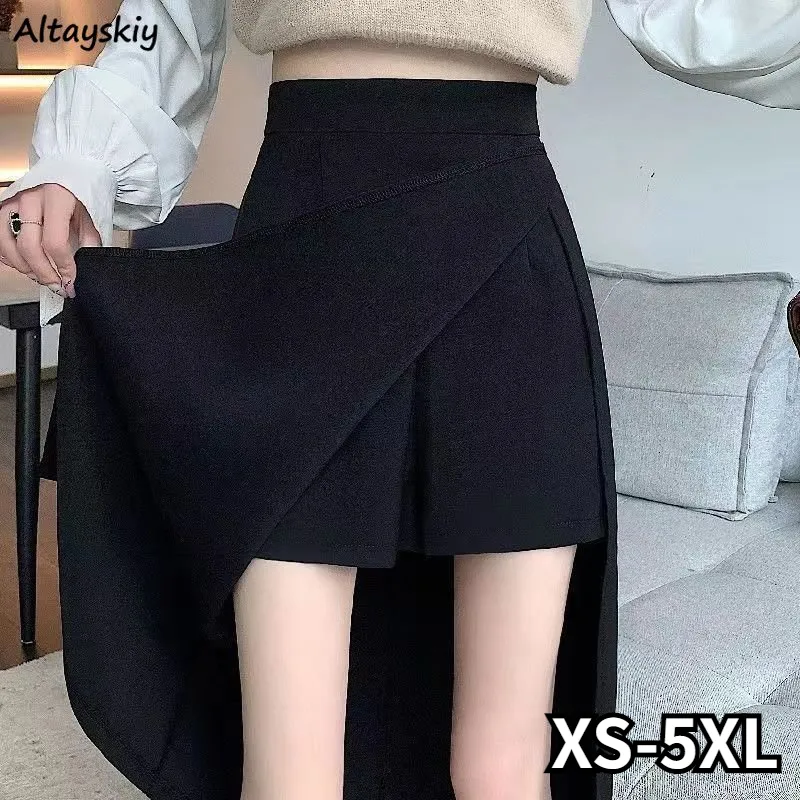 Rokken XS-5XL Rokken Vrouwen Zwart Basic Zomer Chique Hoge Taille Office Lady Kleding Eenvoudig Pure A-lijn Gezellig Midi Faldas Koreaanse Mode 230707