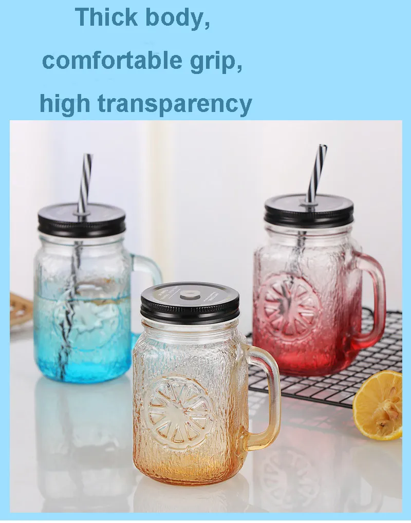 16oz Embossed Mason Jar Glasses With Lid, Straw, Handle, And Smoothie Glass  Bottle With Straw For Iced Coffee And Coffee From Longhuaglassware, $2.46