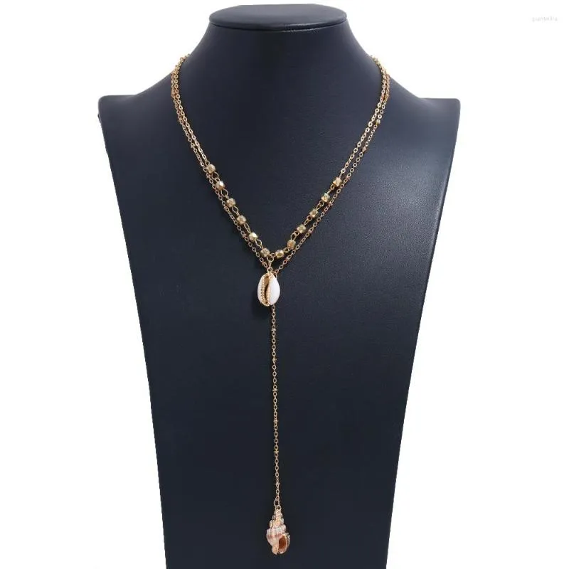 Ras du cou multicouche colliers pendentifs pour femmes couleur or longue chaîne coquille conque pendentif collier 2023 été plage femme bijoux