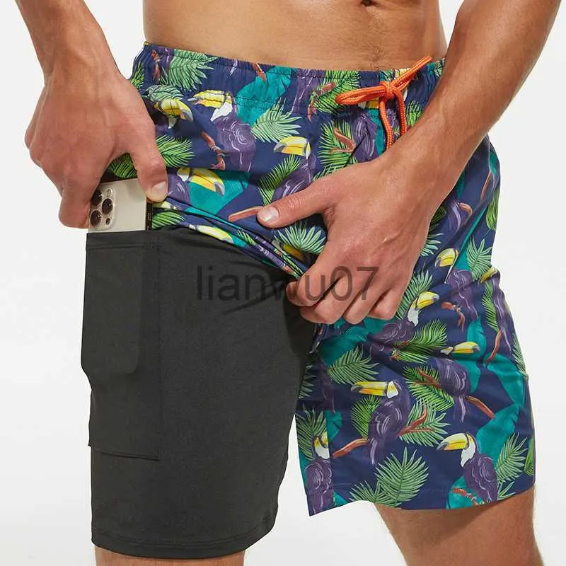 Costumi da bagno da uomo Costume da bagno Uomo con tasca con cerniera 2 in 1 Pantaloncini da spiaggia ad asciugatura rapida Costumi da bagno leggeri con protezione solare con fodera a compressione J230707