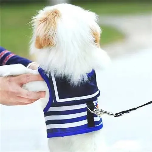 Hond jurk harnas, hond harnas en riem set, Navy stijl matroos vest, huisdier outfit kleding lente zomer, schattige puppy harnas riem set