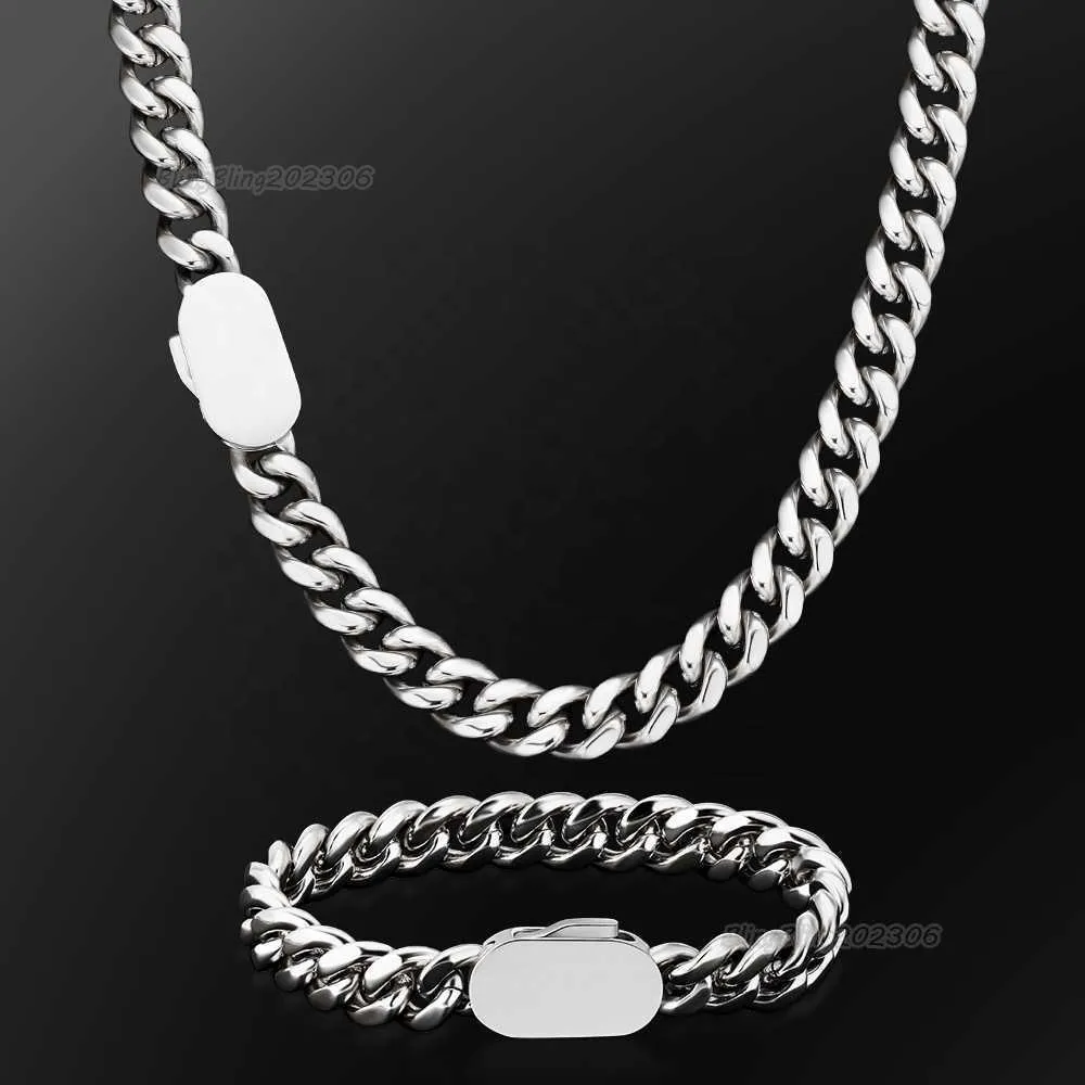 KRKC Hip Hop Custom 316L stål PVD 18K guldpläterad Miami Cuban Link Chain Armband Halsband för män