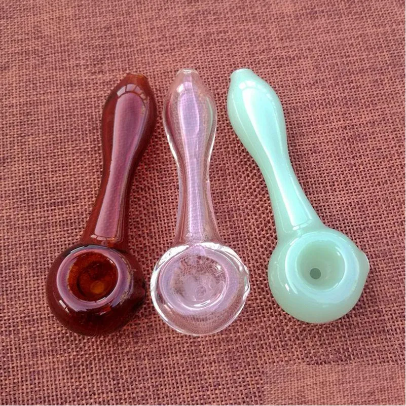 Pipes À Fumer En Gros 4 Pouces Accessoires Narguilé Cuillère À Tabac Couleur Mini Pipe En Verre Petite Main Pour Brûleur À Huile Dab Drop Livraison Dhoq4