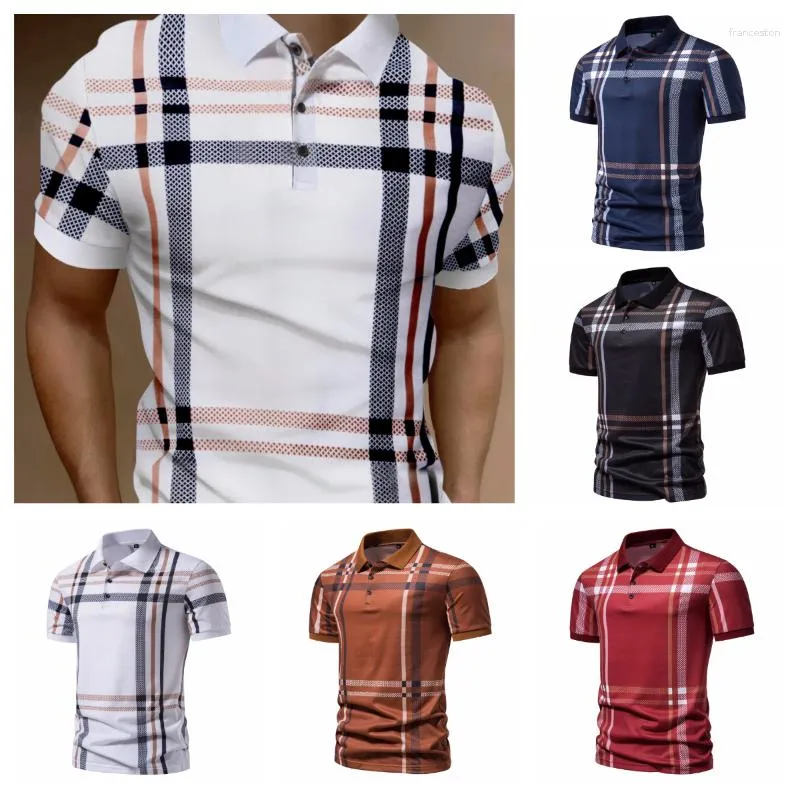 Heren Polo 2023 Zomer Gestreepte Plaid Korte Mouw Turn-Down Kraag Polo Shirt Business Casual Dunne Ademende Slanke mannen Kleding