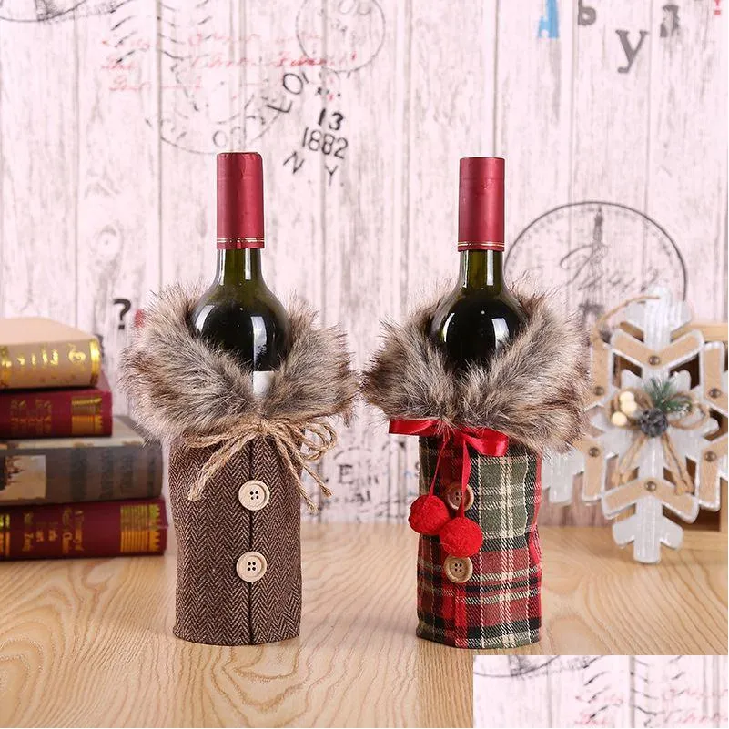 Décorations De Noël Décoration De Table Beautif Ensemble De Bouteilles De Vin Bowknot Lin Sac Cadeau T3I5345 Drop Delivery Home Garden Festive Part Dhhbp