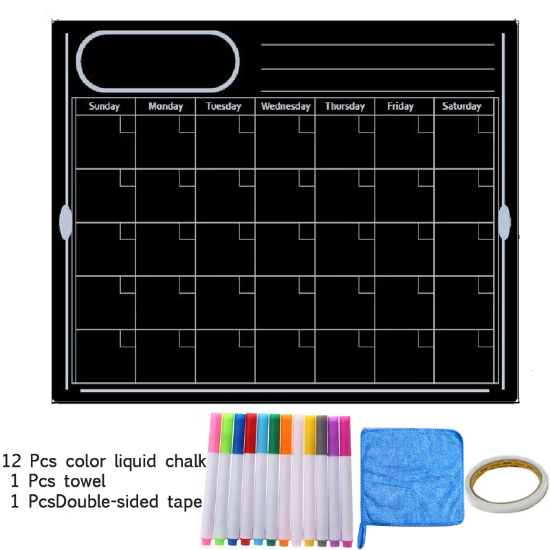 Blackboards Magnétique Black Board Weekly Planiner Calendrier Calendrier Fridge Erasable Message Message Écriture Porte de porte Table Mur Sticker Kids 230706