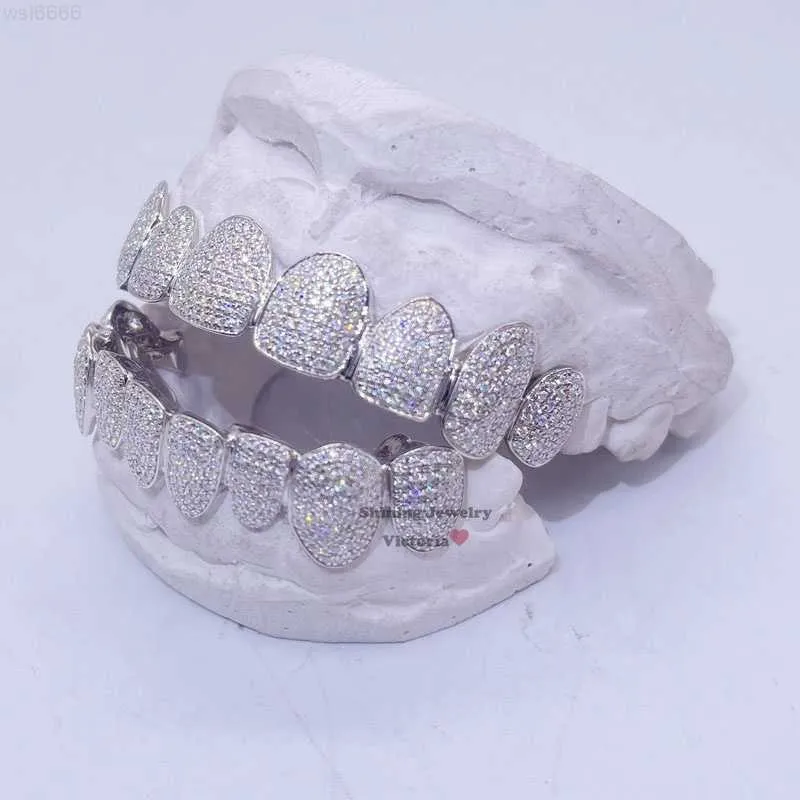 Hip Hop en or massif 10 carats glacé serti zigzag dents de diamant Grillz