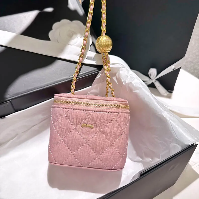 Golden Ball Mini Women Crossbody Cosmetic Bag Adjustable Chain Leather Quilted Luxury Handbag Vintage Coin Purse Shopping Evening Classic Clutch Suitcase 11CM