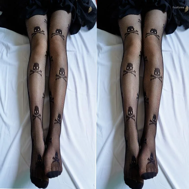 Women Socks Skull Rattan Black Stocking Hollowed Out Mesh Stockings Lace Pantyhose Gothic Tights Leggings Fishnet CTW058