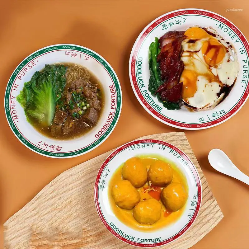 Pratos Bandeja de lanche de melamina Utensílios de mesa estilo chinês para restaurante, barra de jantar, tigela grande de macarrão anti-queda de macarrão, hambúrguer, prato plano