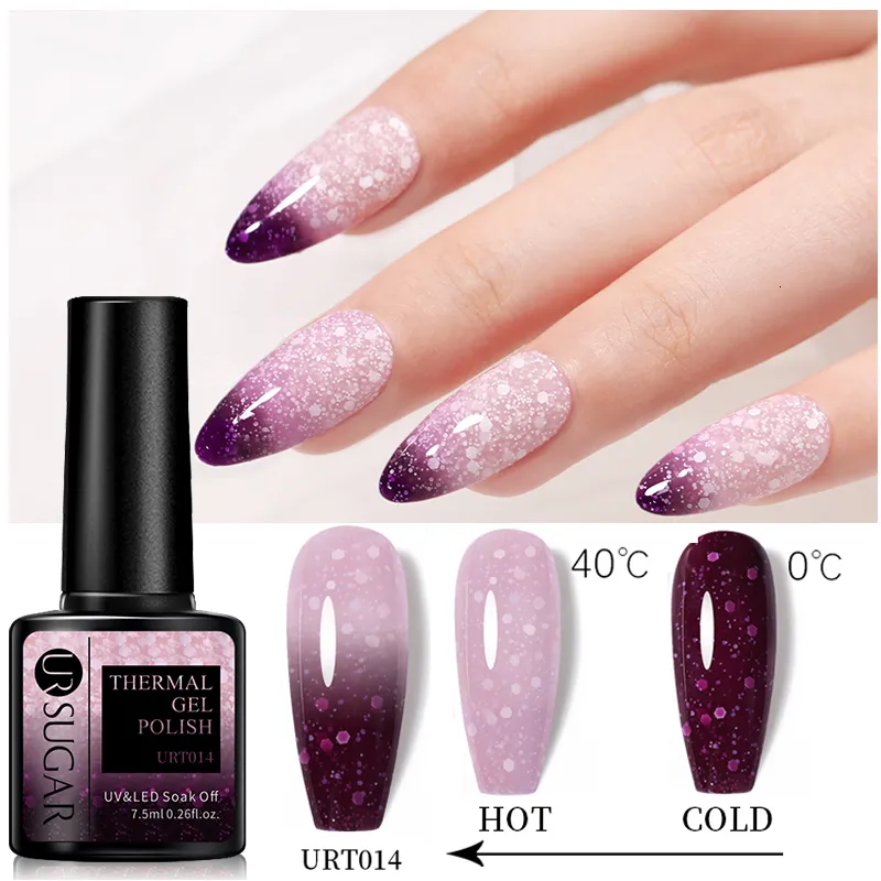 Nagellak UR SUGAR 75ml Thermische Nagel Gel Polish Winter Sneeuw Pailletten Kleur Veranderende Sneeuwvlokken Soak Off UV Semipermanente Nail Art Varnish 230706