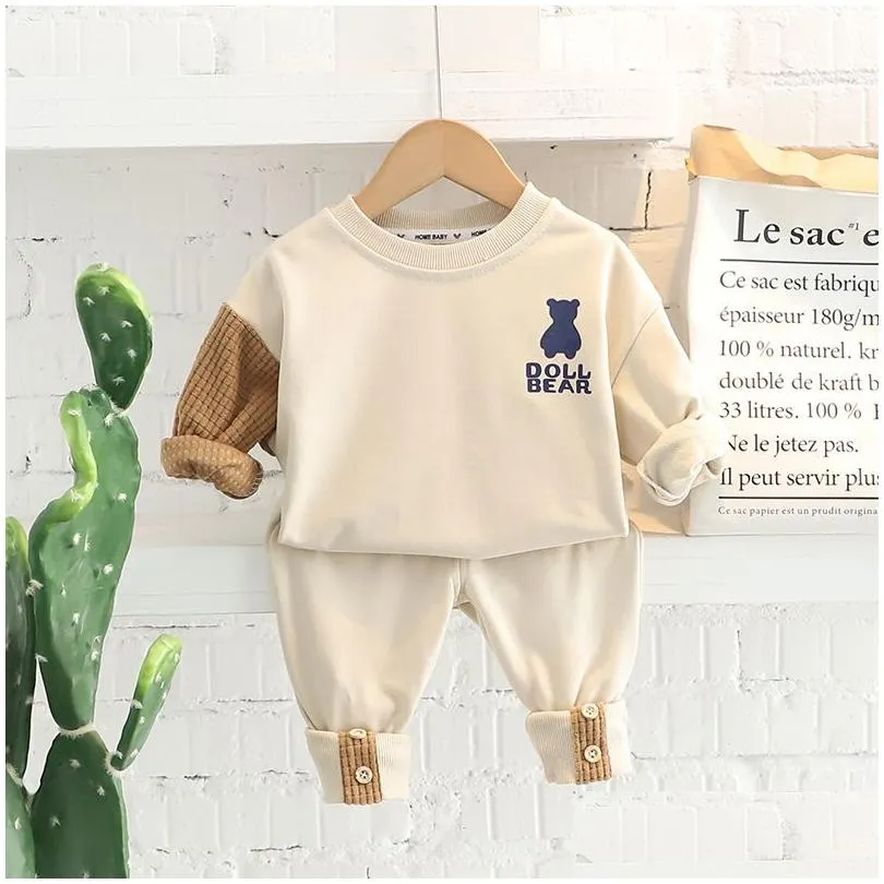  spring autumn children clothes boys bear casual sports t-shirt pants sportswear toddler clothing set