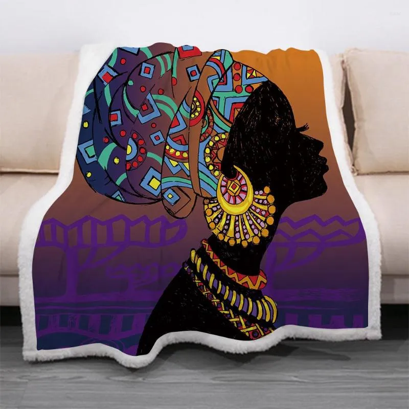 Couvertures 3D femme africaine imprimé polaire couverture pour lits épais couette mode couvre-lit Sherpa jeter adultes enfants