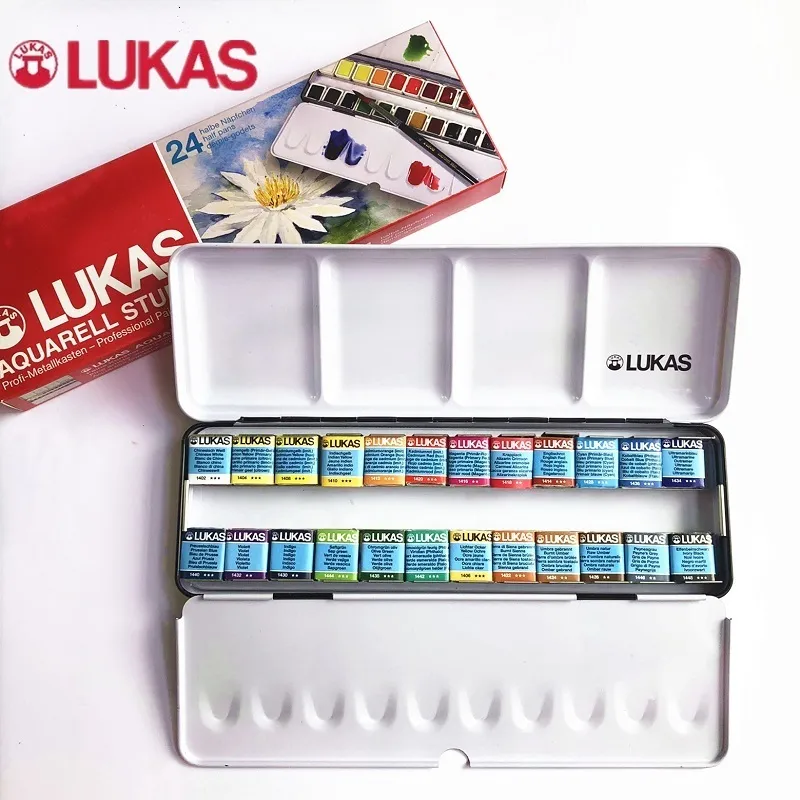 페인팅 펜 Lukas 단단한 수채화 페인트 수입 독일 24 색 투명한 전문적인 물 색상 스케치 휴대용 아트 용품 230706