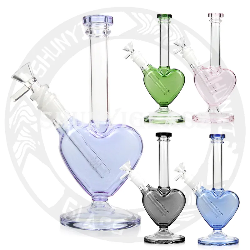 10 inches pink love heart glass bong hookah glass smoking water pipe for Valentine's Day girl 's Bongs