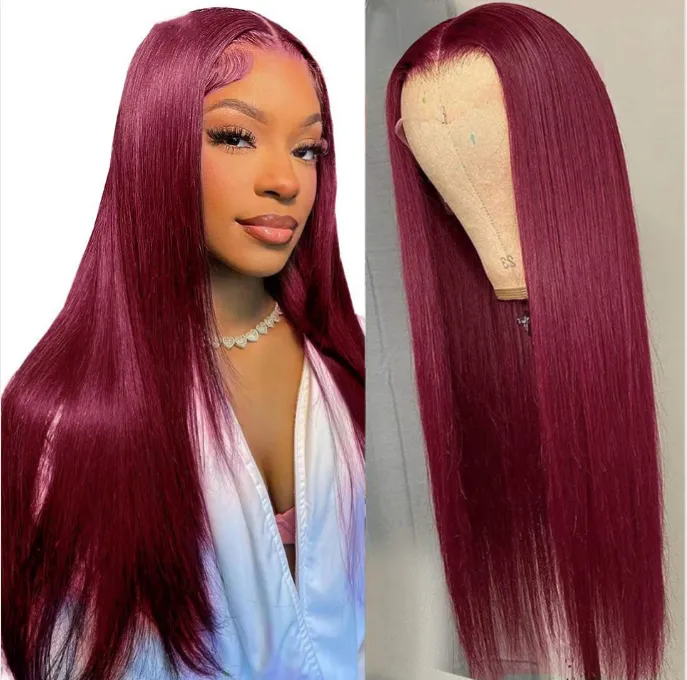 99J Burgundy Lace Front Human Hair Wigs For Black Women Brazilian Body Wave Remy Hair Wig HD Straight Lace Wig