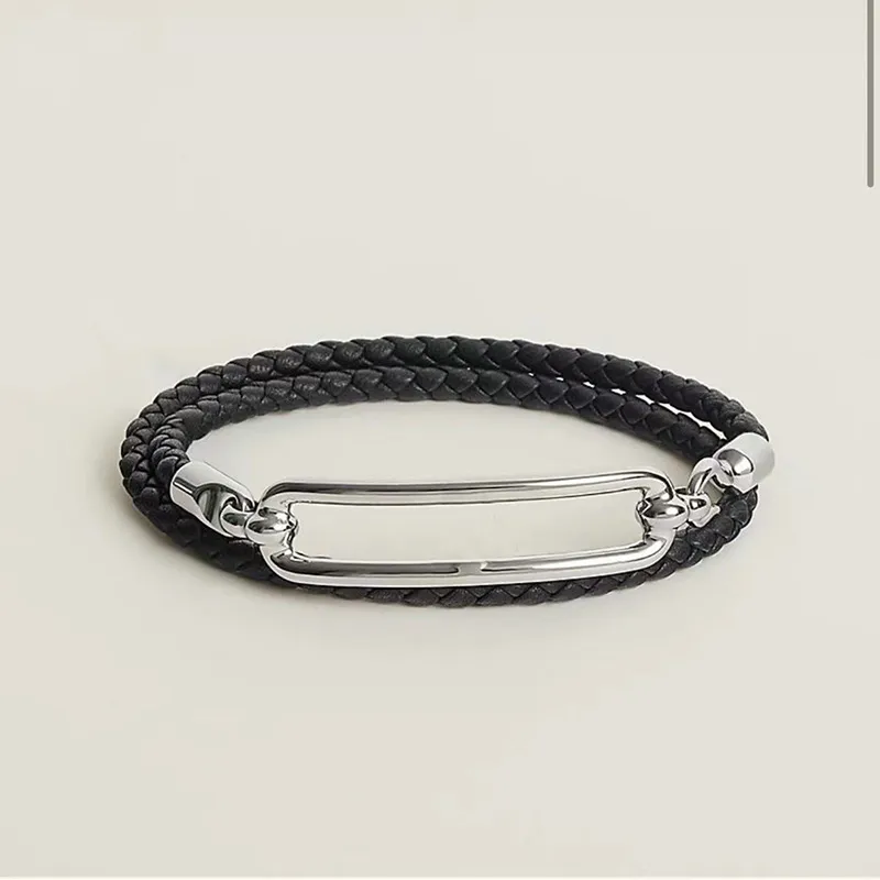 2024 Designer Classic H Bracelet Jewelry Sier Black Leather Bracelets Men Charm Necklace for Women Strap Pattern Double Tour Bangle Mens Ba