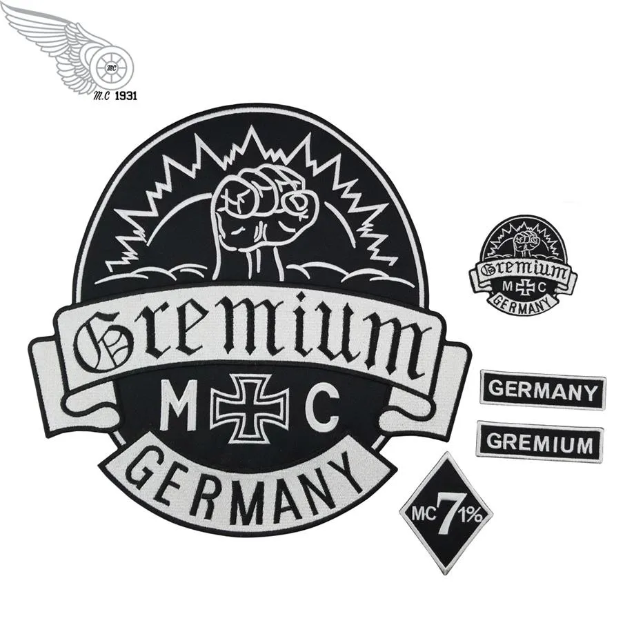 GREMIUM Germany Embroidered Patches Full Back Size Patch for Jacket Iron On Clothing Biker Vest Rocker Patch260m