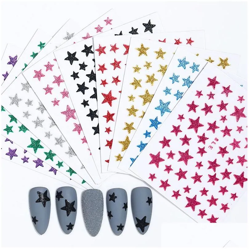 Adesivos Decalques Colorf Star Design 3D Nail Transfer Sliders Para Diy Nails Art Decoration Adhesive Manicure Drop Delivery Health Be Dhzrf