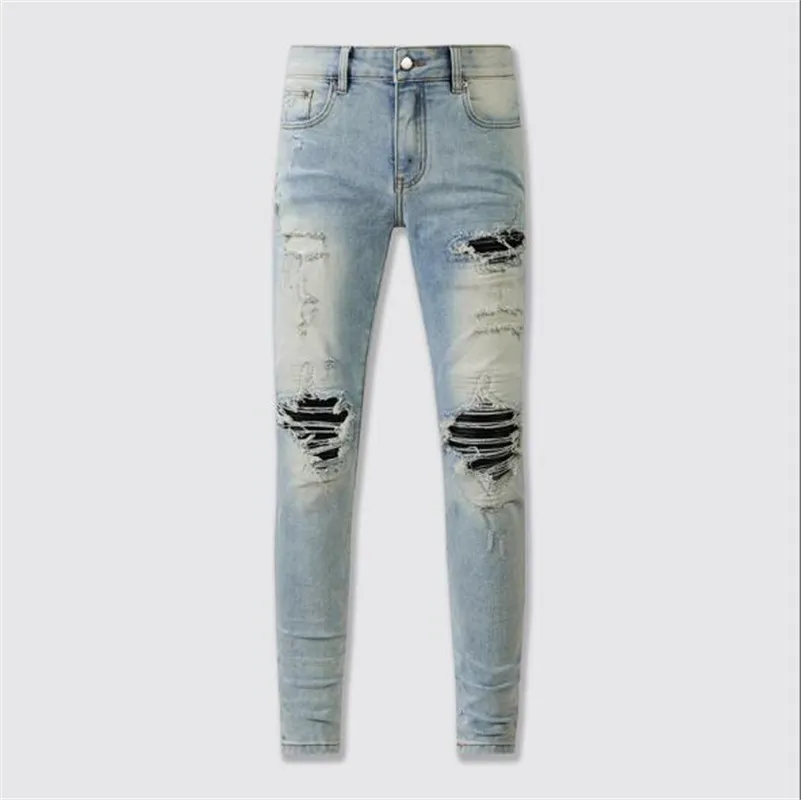 2023 Designer Herr Jean Man Ripped Skinny Cowboy Pant Jeans Rock Revival Byxor Rak Slim Elastisk Denim Fit Moto Biker Pants Trendiga Streetwear ##