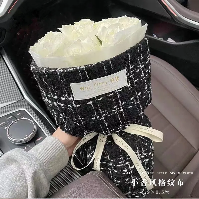 Packaging Paper Checkered Fabric Flowers Floral Wrapping Paper Diy Bouquet Flower Shop Materials 1.5 meter 230707